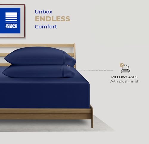 THREAD SPREAD 100% Cotton Pillow Cases Queen Size Set of 2 - Luxury 400 Thread Count Queen Pillow Cases (Navy Blue), Soft Cooling Breathable Hotel Cotton Pillowcases, Fits Standard Pillows - color: Navy Blue, size: Queen - Pack of 2