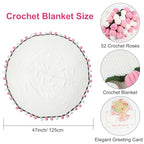 Tenn Well Crochet Bouquet Blanket, Gifts for Mom Daughter Grandkids Her Wife Girlfriend, Soft Knitted Throw Blankets,Housewarming Gifts for Birthday Anniversary (Pink and White Roses)