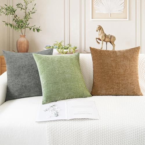 CaliTime Throw Pillow Covers Decorative 16 X 16 Inches Pack of 2 Cozy Chenille Cushion Case for Couch Sofa Bed Living Room Home Apricot Brown - color: Apricot Brown, size: 16" x 16" (Pack of 2)