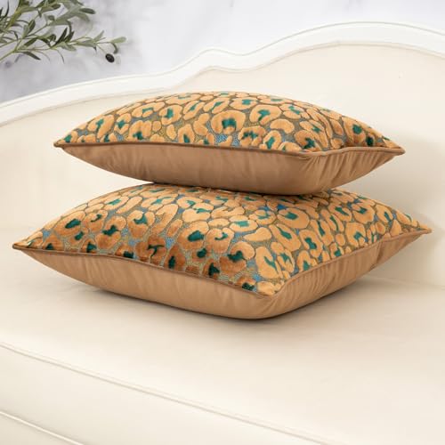 Alerfa Green Brown Floral Throw Pillow Cover 12 x 20 Inch Cut Velvet Rectange Luxury Decorative Lumbar Pillow Cover for Couch Living Room Bedroom - color: Green Brown, size: 20" x 12" (Pack of 1)