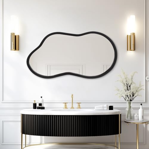 AAZZKANG Large Irregular Wall Mirror 26"x16" Black Asymmetrical Mirrors Modern Wood Frame for Bathroom Bedroom Living Room Entryway - color: Black, size: 26"L x 16"W