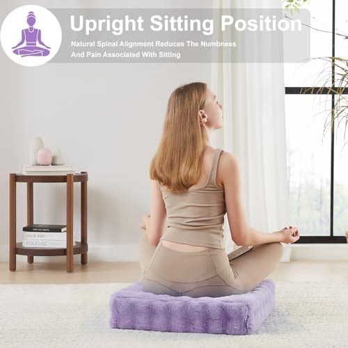 JKMAX 22 inches Floor Pillow for Adults - Large Meditation Cushion with Thick Foam & Soft Tufted Cover - Premium Outdoor Square Floor Cushion Seat - Yoga Pillows for Sitting On Floor - Light Purple - color: Light Purple, size: 1 Count