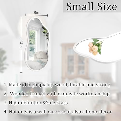 AAZZKANG Small Wall Mirror with Irregular Wood Framed Decorative White Mirrors for Bedroom Dressing Room Living Room Bathroom Entryway - color: White, size: 14"L x 8"W