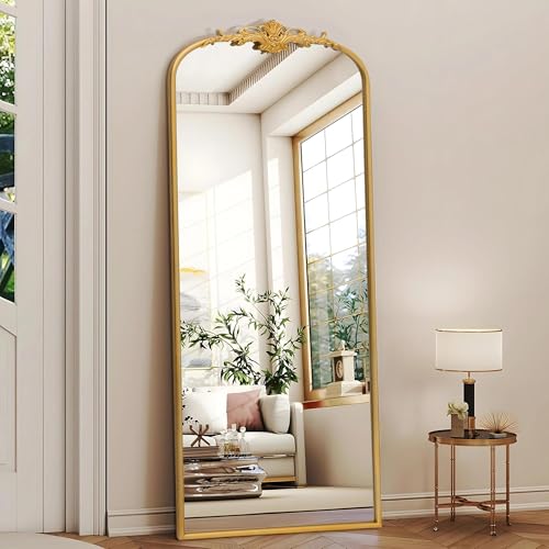 Besdomus Antique Full Length Mirror: 21"x56" French Gleaming Gold Arched Full Body Mirror - Floor Vintage Baroque Traditional Ornate for Entryway/Cloakroom/Bedroom - Home Decor for Interior Designers - color: Gleaming Gold, size: 56"L x 21"W