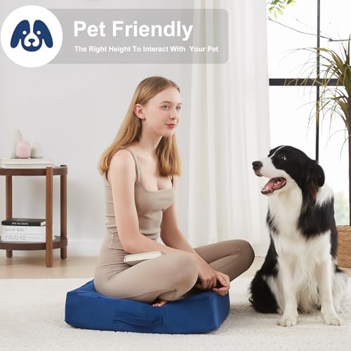 JKMAX 22 inches Floor Pillow for Adults - Large Meditation Cushion with Thick Foam & Soft Tufted Cover - Premium Outdoor Square Floor Cushion Seat - Yoga Pillows for Sitting On Floor - Navy Blue - color: Navy Blue, size: 1 Count
