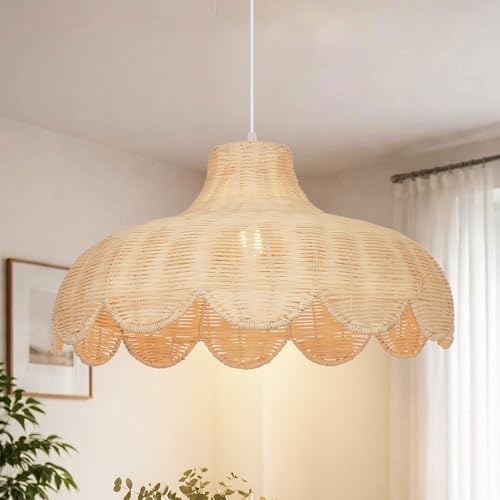 Arturesthome Rattan Pendant Lighting for Dining Room,20.4" Rattan Chandelier Woven Boho Chandelier Wicker Pendant Lamp for Kitchen Restaurant - size: 20.43"*11"