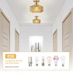 Flush Mount Light Fixture 11.02" Farmhouse 1 Light Ceiling Fixture with Amber Striped Hand Blown Glass Shade, E26 Base for Kitchen, Dining Room, Hallway - color: Amber