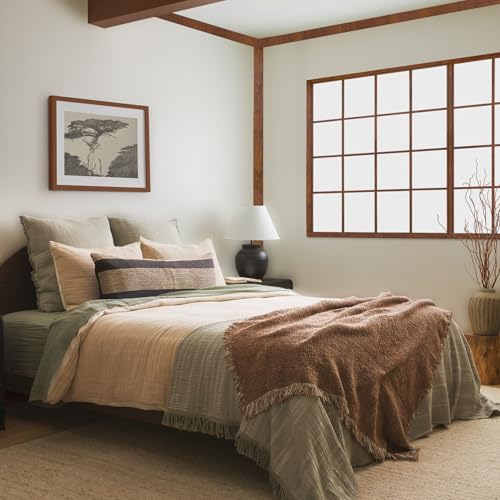 Zen Reversible Chestnut Harmony Throw Blanket 55x60, Chestnut Neutral Reversible Cotton Decorative Sofa and Bed Blanket, Lightweight All-Season Throw, Handwoven in India, Sofa Accent - color: Dark Brown, size: Throw (55" x 60")