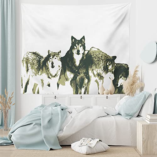Ambesonne Sketchy Tapestry, Group of Wolf Drawing with Dark Distressed Effects Husky Wild Creatures Art Print, Wide Wall Hanging for Bedroom Living Room Dorm, 60" X 40", Beige Black - color: Beige Black, size: 60"L x 40"W
