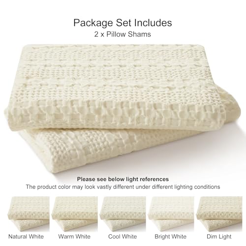 PHF Waffle Weave Pillow Covers 24" x 24", 2 Pack 100% Cotton Square Pillow Shell for Bedding Decor, No Insert, Luxury Aesthetic Soft Cushion Cases for Bedroom Decor, Cannoli Cream - color: Cannoli Cream, size: 24" x 24" (Pack of 2)