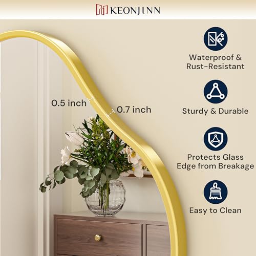 Keonjinn Gold Irregular Mirrors for Wall 16" x 28" Inch, Asymmetrical Metal Frame, Tempered Glass Decorative Mirror for Bathroom, Bedroom, Living Room, Entryway(Horizontal/Vertical) - color: Gold, size: 28"L x 16"W