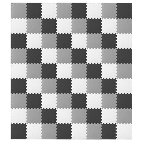 ProSource Baby Play Mat, Soft Foam Floor Tiles for Kids, Interlocking EVA Panels for Playpen Use, Crawling Development Surface, Safe Non-Toxic Toddler Flooring, 72 Tiles, Black/Gray/White - color: Black/Gray/White, size: 72 Tiles