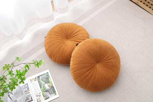 Floor Pillow Meditation Cushion Round Large Floor Pillows Seating for Adults, Velvet Thick Floor Cushions for Yoga Living Room Balcony Outdoor Tatami 18inch（Caramel） - color: Caramel