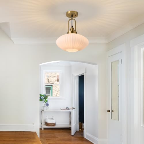12 Inch Milk Glass Pendant Lights Vintage Chandelier Pendant Lighting Modern Mid Century Hanging Lights Adjustable Kitchen Island Light for Dining Room Bedroom Hallway - color: 12 Inch White