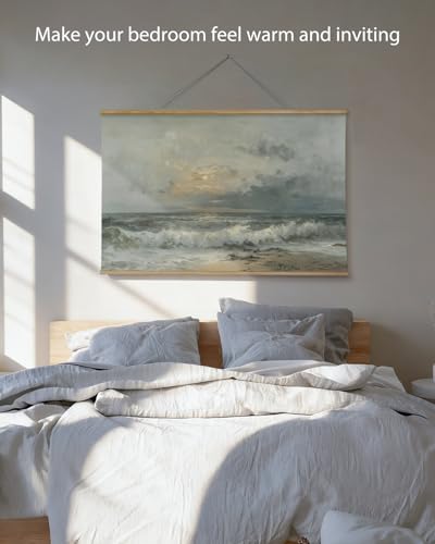 ARPEOTCY Extra Large Vintage Framed Wall Art, 36x54 Inch Sunset over the Sea Landscape Hanging Canvas Prints Scroll Wall Art Decor for Living Room Bedroom, Retro Scenery Pictures Above of Bed - color: Sunset over the Sea