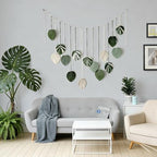 M MANUAL Macrame Leaves Wall Hanging 47.3x29.5Inch Large Chic Feather Boho Macrame Wall Decor Leaf Hanging Photo Display Handmade Woven Wall Art 16pcs Leaf Tapestry - Green - size: Green - 47.3*29.5in