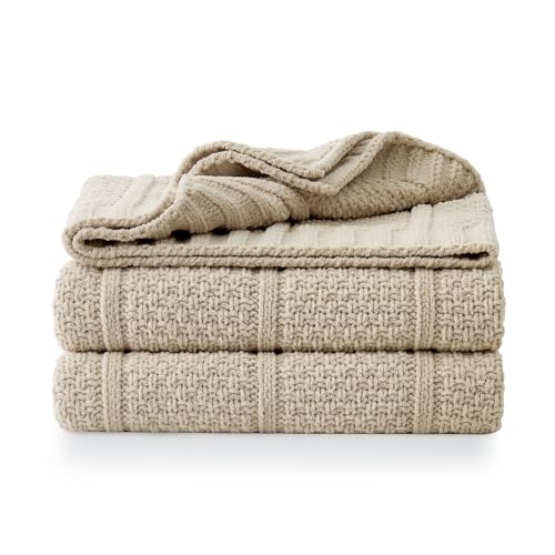Amélie Home Premium Chenille Throw Blanket, Soft Cozy Moss Stitch Knit Blanket for Couch, Sofa, Chair, Home Decor, Beige 50"x60" - color: Beige, size: 50" X 60"