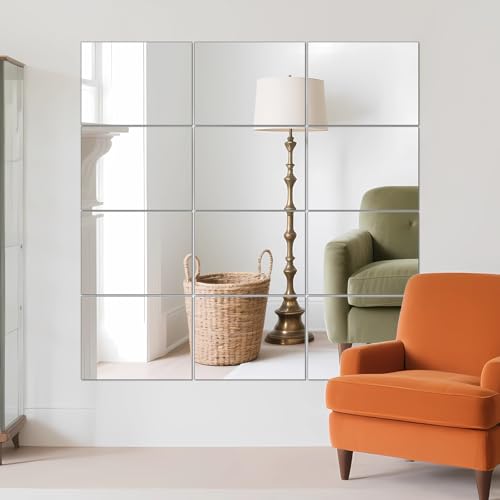 Ruomeng Home Gym Mirror Tiles - 12" x 16" x 12Pcs Frameless Full Length Wall Mirror Tiles Wall Mounted Mirror for Vanity Bedroom, Living Room - size: 16"x12"-12pcs