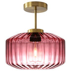 Purple Ceiling Light Glass Semi-Flush Mount with Gold Finish, Bedroom Light Fixtures for Bathroom Living Room Entryway Closet Light - color: Purple, 1-Light