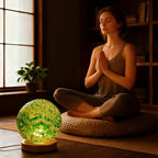Mosaic Glass Table Lamp Spherical Decorative Light Stained Glass Lamps with Wooden Base for Art Studio Zen Space Living Room Decor Unique Holiday Gift(Baroque B - Green, Baroque) - style: Baroque B Green