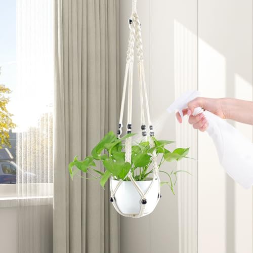 Macrame Plant Hanger Indoor Hanging Planter Basket with Wood Beads Decorative Flower Pot Holder No Tassels for Indoor Outdoor Boho Home Decor 35 Inch, Ivory (Pots Not Included) - style: Style2-2 Pack