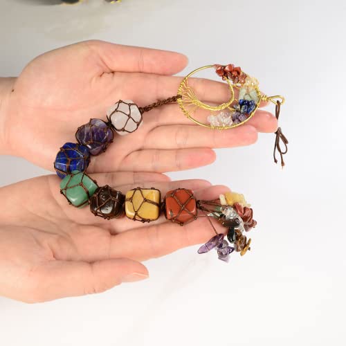 2 Pieces of 7 Chakras Healing Crystals and Tree of Life Wall Hanger Tumbled Gemstones Meditation Hanging Ornament Christmas Tree Memorial Hanging Pendant (Style 2) - color: A-style 20