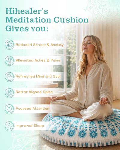 Hihealer Meditation Cushion, Large Velvet Floor Pillow for Yoga, Meditation & Mindfulness, Supportive Memory Foam Bolster (Green) - color: Green