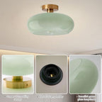 Mid Century Ceiling Light Fixture - Milk Glass Shade, Gold Modern Flush Mount Lamp for Hallway, Dining Room, Kitchen - color: Flush-Milk Green
