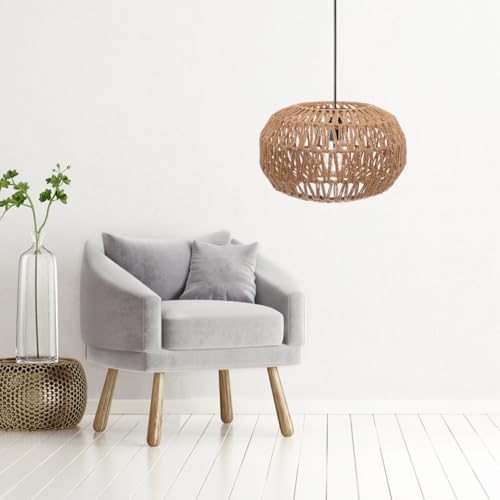 GALPADA 11.8 Inch Boho Woven Light Shade, Rattan Style Paper Rope Pendant Light Cover, Round Wicker Lamp Shade Replacement for Ceiling Hanging Fixtures