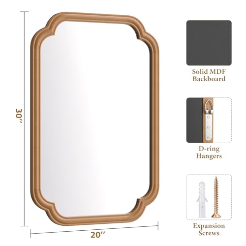 Ferytange Wood Mirror for Bathroom, 20" x 30" Rectangular Wall Mirror for Bathroom Vanity with Wooden Frame Farmhouse Rounded Corner Wall Mirror Decor (Horizontal/Vertical) - color: Natural Wood, size: 30"L x 20"W