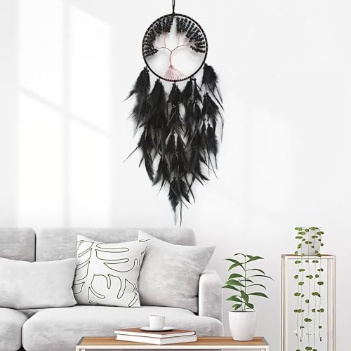 Black Dream Catcher with Tree of Life | Handmade, Wall Decor, Wall Hanging Ornament, Bedroom Living Room Home Decor