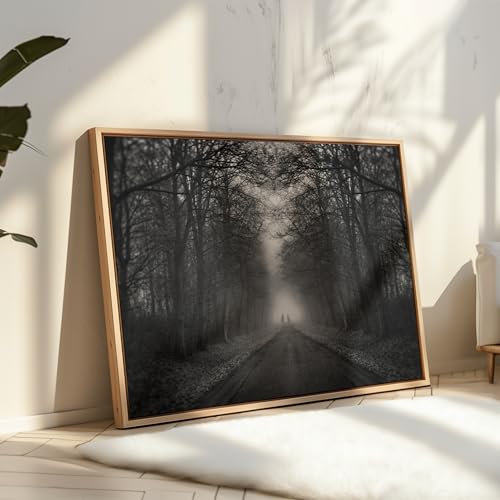 Monem Art Walking Down a Misty Path Print - Mysterious Foggy Road Poster - Dark Aesthetic Art - Monochrome Office or Bedroom Decor - 12x16 Unframed Wall Art by Adam Dauria - color: Style-01, size: 12"L x 16"W