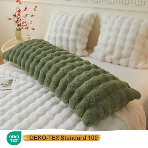 LIFEREVO Fluffy Faux Rabbit Fur Body Pillow Cover, Cozy Moss Bubble Shaggy Plush Bed Body Pillowcase with Zipper Closure, Long 20"x54" Fuzzy Furry Pillow Case for Bedroom Home Decoration, Sage Green - color: Sage Green