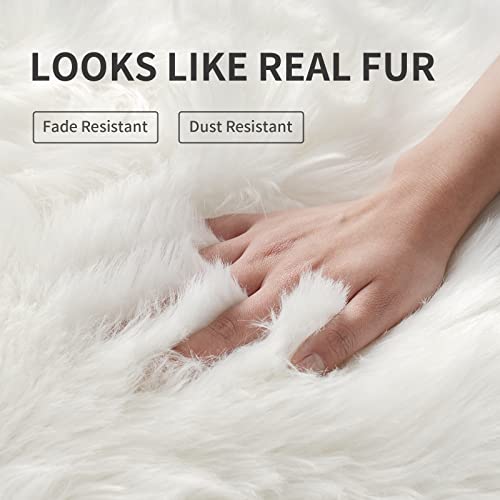Fluffy Area Rug, White Faux Fur Rug for Bedroom 3'x5' Soft Shag Fuzzy Rugs for Living Room, Furry Bedside Nursery Rug Plush Indoor Floor Carpet for Kids Room Teen Dorm - color: White, size: 5' x 3' (Rectangular)