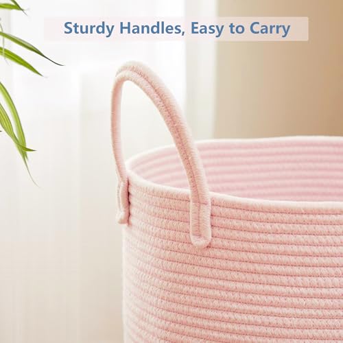 80L Extra Large Pink Hamper Laundry Basket for Baby Girls Tall Nursery Hamper for Kids Woven Rope Clothes Basket for Little Girls Room Bedroom Light Pink Kawaii 16"D x 22"H - color: Pink1, size: Extra Large (80L)