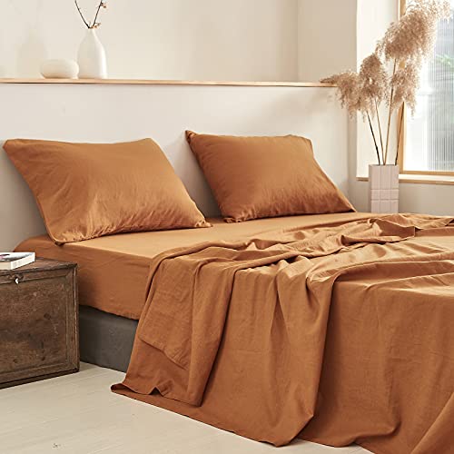 Simple&Opulence Linen Pillowcases 1 Pair Basic Style 55% Euro Linen 45% Cotton Blend Solid Color Flax Shams Set of 2, King Size 20"x40", Rust - color: Rust, size: 20"x40"