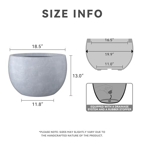 Kante 19.9" Dia Round Concrete Planter, Outdoor/Indoor Large Bowl Plant Pots with Drainage Hole and Rubber Plug for Garden Patio Balcony Home, Gray - color: Gray, size: 19.9" d