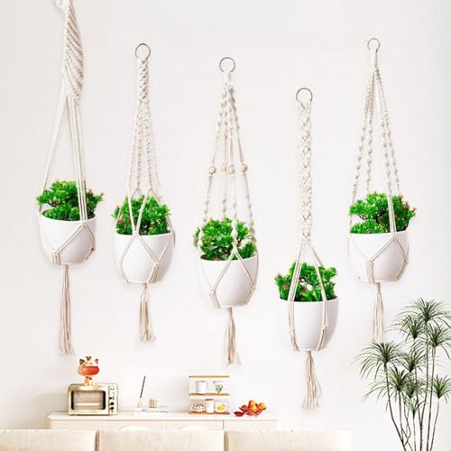 Macrame Plant Hanger Indoor Hanging Planter Basket, Decorative Flower Pot Holder, for Indoor Outdoor Boho Home Decor - color: White, size: Style1