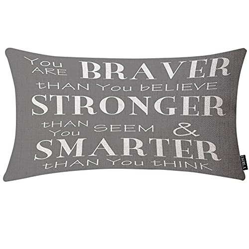 EKOBLA Inspirational Life Quotes Pillow Cases Throw Pillow Covers You are Braver Than You Believe Grey White Square Throw Waist Pillow Case Cushion Cases for Sofa Bedroom Living Room 12x20 Inches - color: Multi-bs03, size: 20" x 12" (Pack of 1)