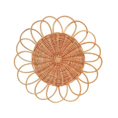 LEIQI Handwoven Rattan Round Flat Wall Basket Nordic Styles Artisanal Weave Hanging Wall Decors for Living Room - size: D