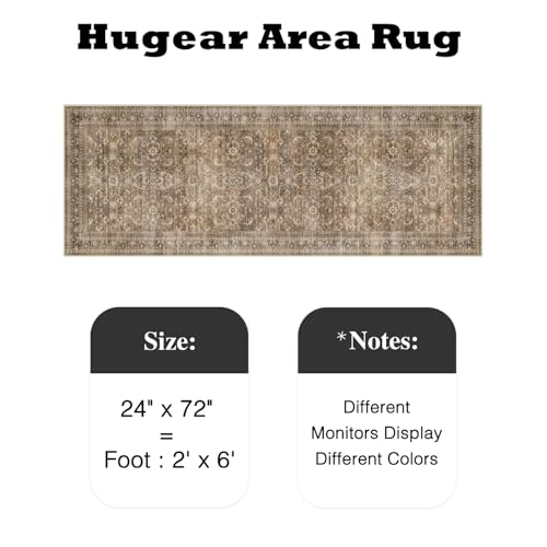 HUGEAR 2x6 Runner Rug Hallway Vintage Brown Machine Washable Retro Floral Low Pile Carpet Vacuumable Distressed Long Throw Rug Bedroom Office Bathroom Kitchen Laundry Non Slip Soft Lightweight - color: Retro | Brown, size: 2' x 6' (Runner)