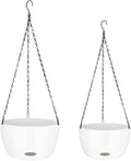 Sungmor Self Watering Hanging Planter for Indoor Plants, 9.4" & 11.2" 2-PACK Large White Plastic Hanging Basket, Garden Flower Pots with Hanging & Standing Design, Thickened Sturdy Drainage Plant Pots