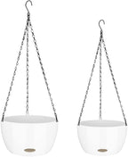 Sungmor Self Watering Hanging Planter for Indoor Plants, 9.4" & 11.2" 2-PACK Large White Plastic Hanging Basket, Garden Flower Pots with Hanging & Standing Design, Thickened Sturdy Drainage Plant Pots