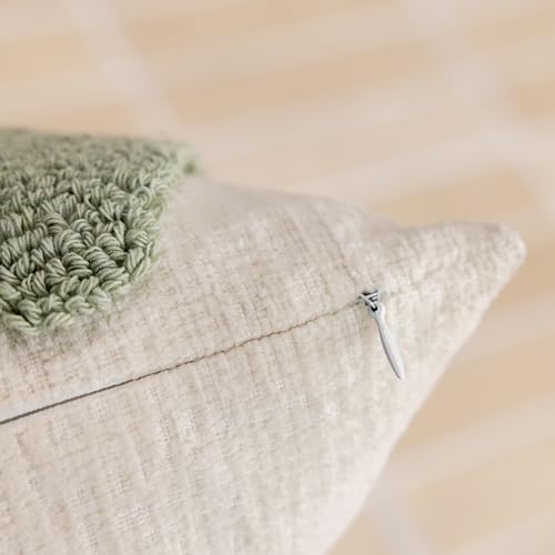 Summer Floral Throw Pillow Covers 18x18 Inch Set of 2, Chenille Embroidered Pillowcase with 3D Tufted Yellow Flowers Sage Green Leaves, Boho Decorative Cushion Covers for Couch Sofa Bed - color: Yellow, size: 18" x 18" (Pack of 2)