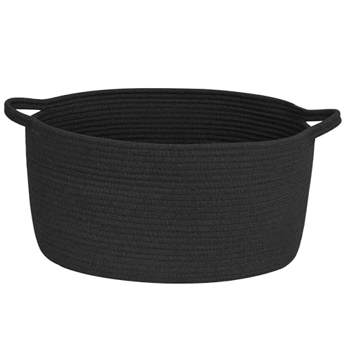 MEGASKET Black Woven Storage Basket, 17"x12"x8" Cotton Rope Baskets for Organizing Dog Toy, Gift, Book, Towel, Cloth, Shoe, Decorative Wicker Storage Bin for Shelves, Closet, Bathroom, Living Room - color: Black