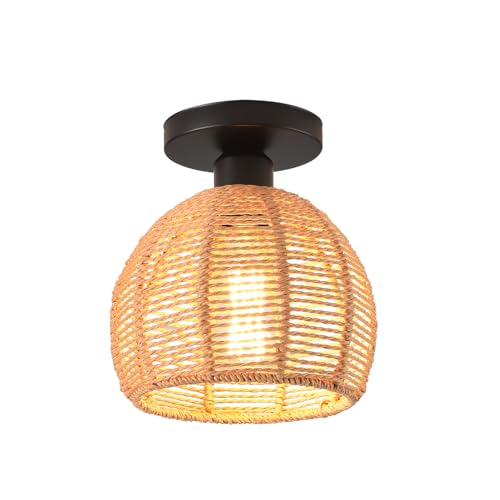Hand-Woven Rattan Flush Mount Ceiling Light,Farmhouse Light Fixtures Ceiling Mount Boho for Hallway Bedroom Kitchen Entryway Living Room - color: 7.87 IN Rattan 1 Pack