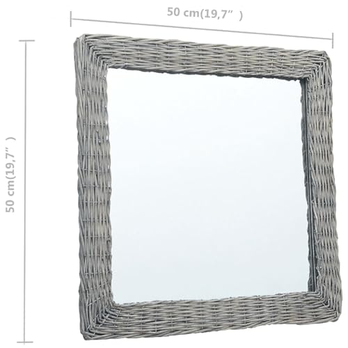 Benzara Wall Mounted Mirror, 20 Inch Square Wicker Woven Frame in Beige