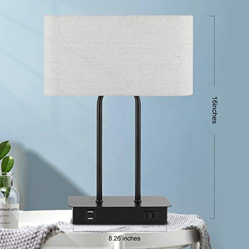 Bedside Touch Control Table Lamp with Dual USB Charging Ports 1 AC Outlet, 3 Way Dimmable Modern Nightstand Lamp with Cream Fabric Shade, Desk Lamp for Bedroom Living Room Office with 5000K LED Bulb - color: Cream