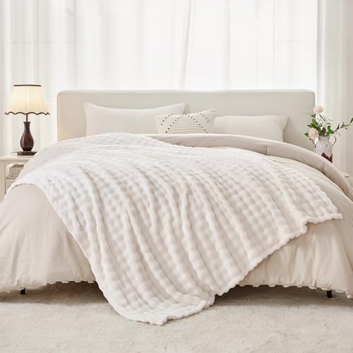 3D Bubble Plush Blanket Textured Fleece Throw Soft Warm Cozy Blanket Couch Bed Throw Snow White 50x60 Inches - color: Snow White, size: Throw(50"x60"）