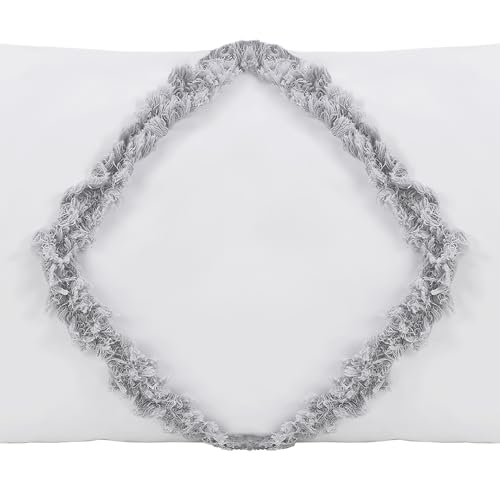 Bohemian Boho Chic White and Grey Macrame Tufted Tassel Accent Decorative Couch Long Throw Zipper Body Pillow Cover Case 54x20 Solid Gray Textured Minimalist Cotton Fringe Farmhouse Indie Room Decor - color: Grey Fringe